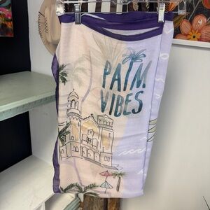 LOFT Purple and Cream Scarf with Palm Vibes Print